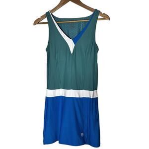Wilson Tenniscore Dress Small P Green Blue White Athletic Preppy Pockets Club